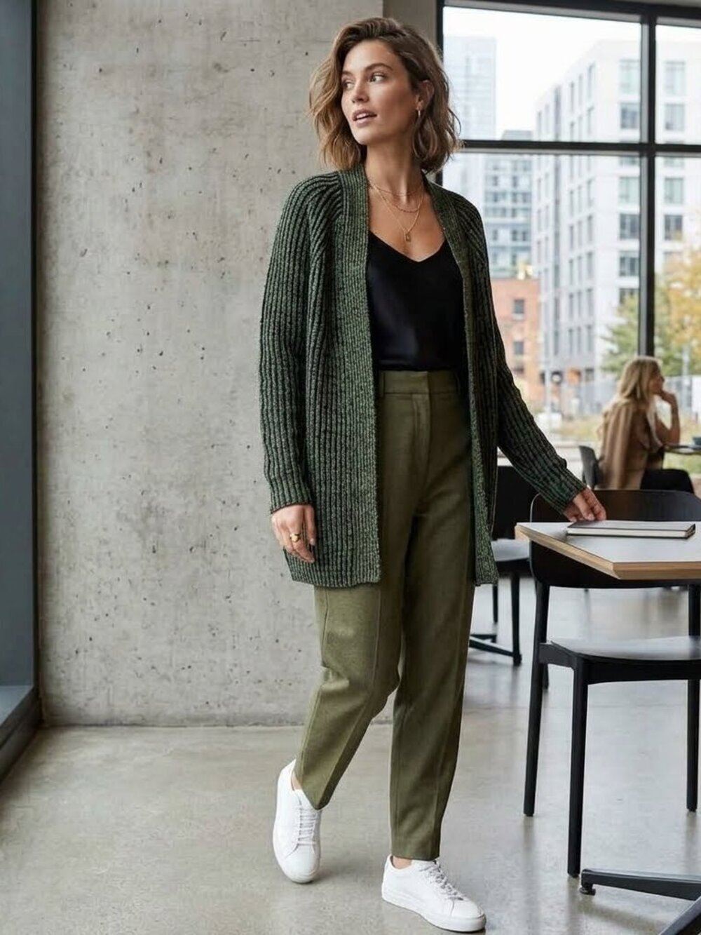 Lululemon Size 10 Green Foliage Ribbed Knit Cotton Cashmere Blend Sweater Wrap